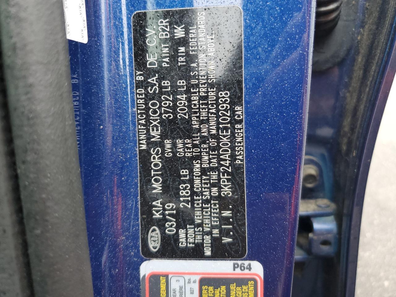 2019 Kia Forte Fe VIN: 3KPF24AD0KE102938 Lot: 62605504