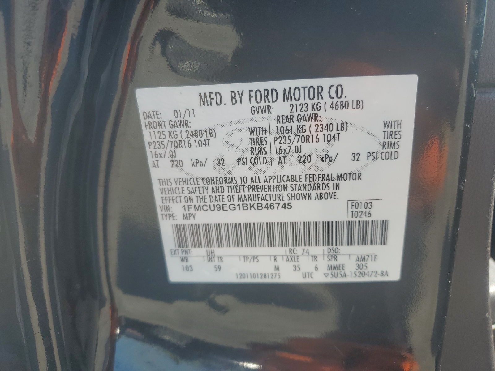 1FMCU9EG1BKB46745 2011 Ford Escape Limited