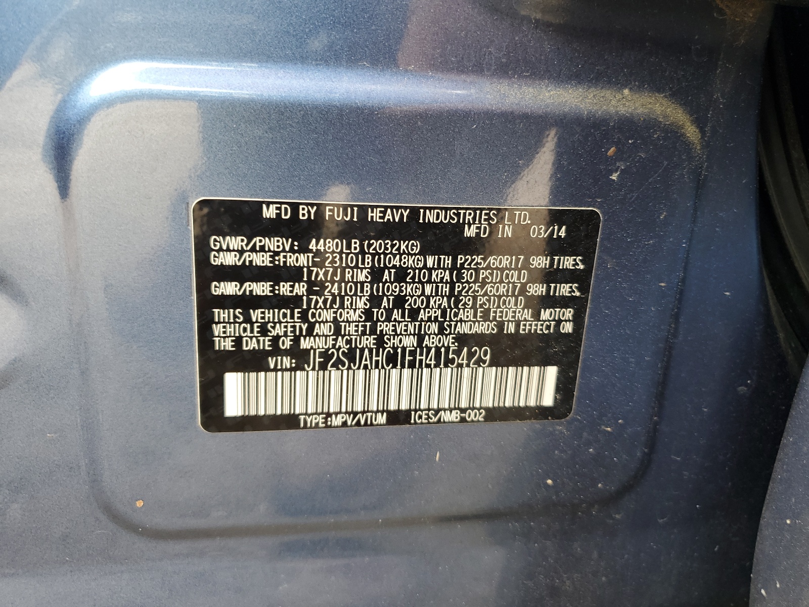 JF2SJAHC1FH415429 2015 Subaru Forester 2.5I Limited