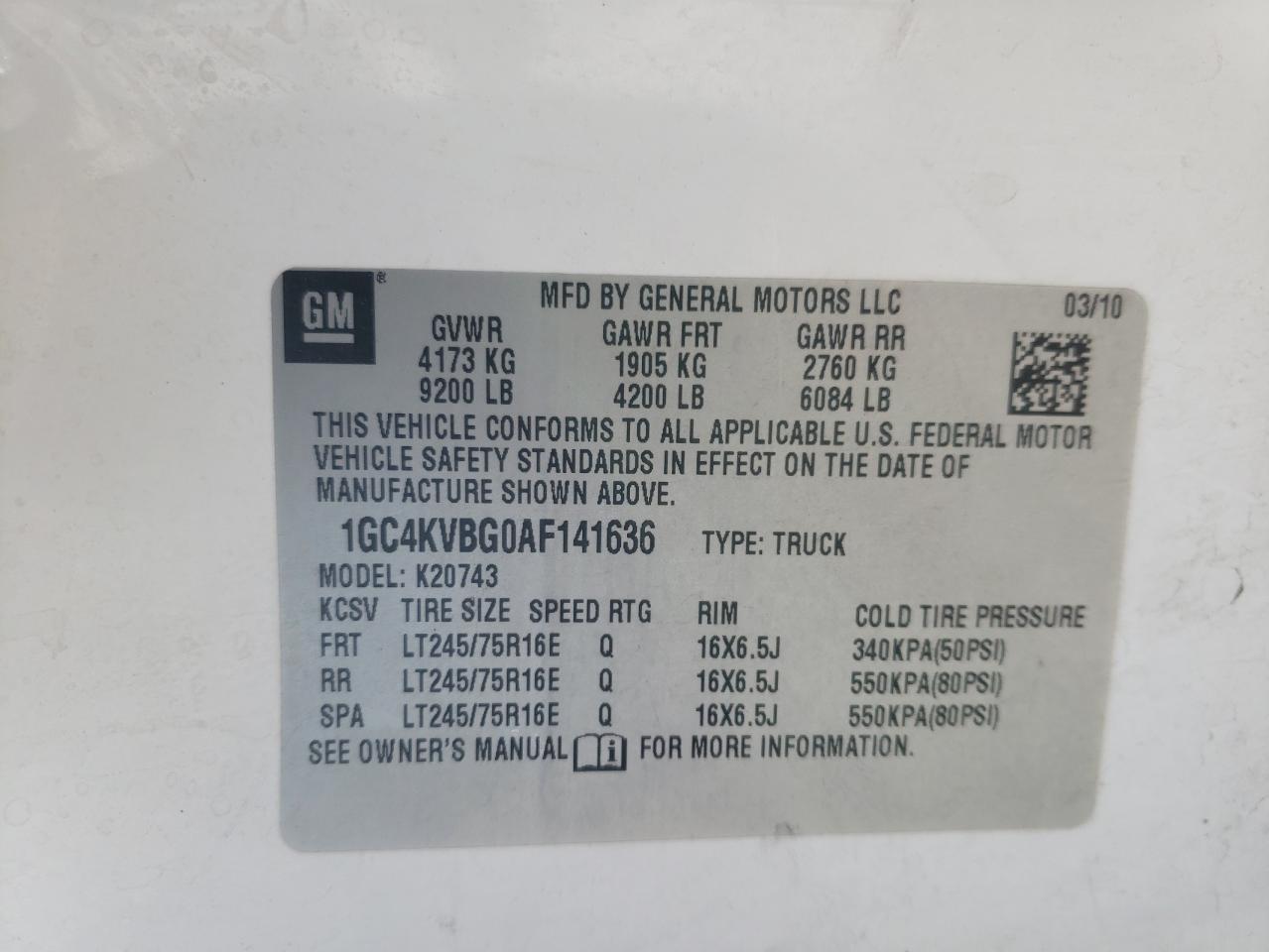 2010 Chevrolet Silverado K2500 Heavy Duty VIN: 1GC4KVBG0AF141636 Lot: 63204764