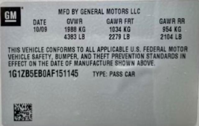 1G1ZB5EB0AF151145 | 2010 Chevrolet malibu ls