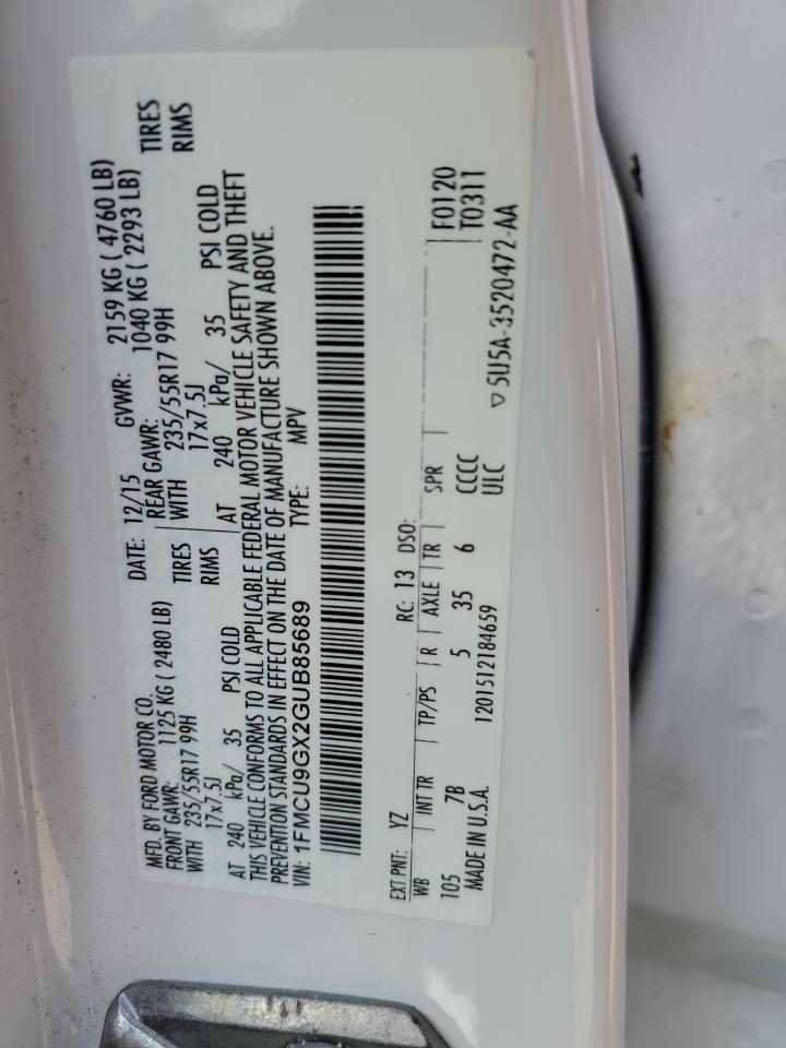 2016 Ford Escape Se VIN: 1FMCU9GX2GUB85689 Lot: 64865704