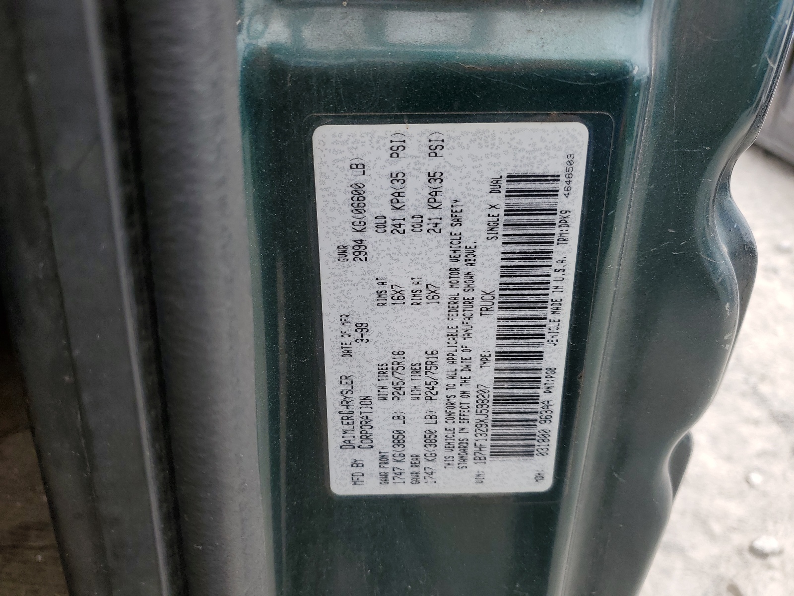 1B7HF13Z9XJ598207 1999 Dodge Ram 1500