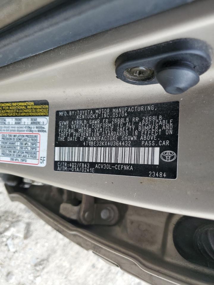 2004 Toyota Camry Le VIN: 4T1BE32KX4U364432 Lot: 62063164