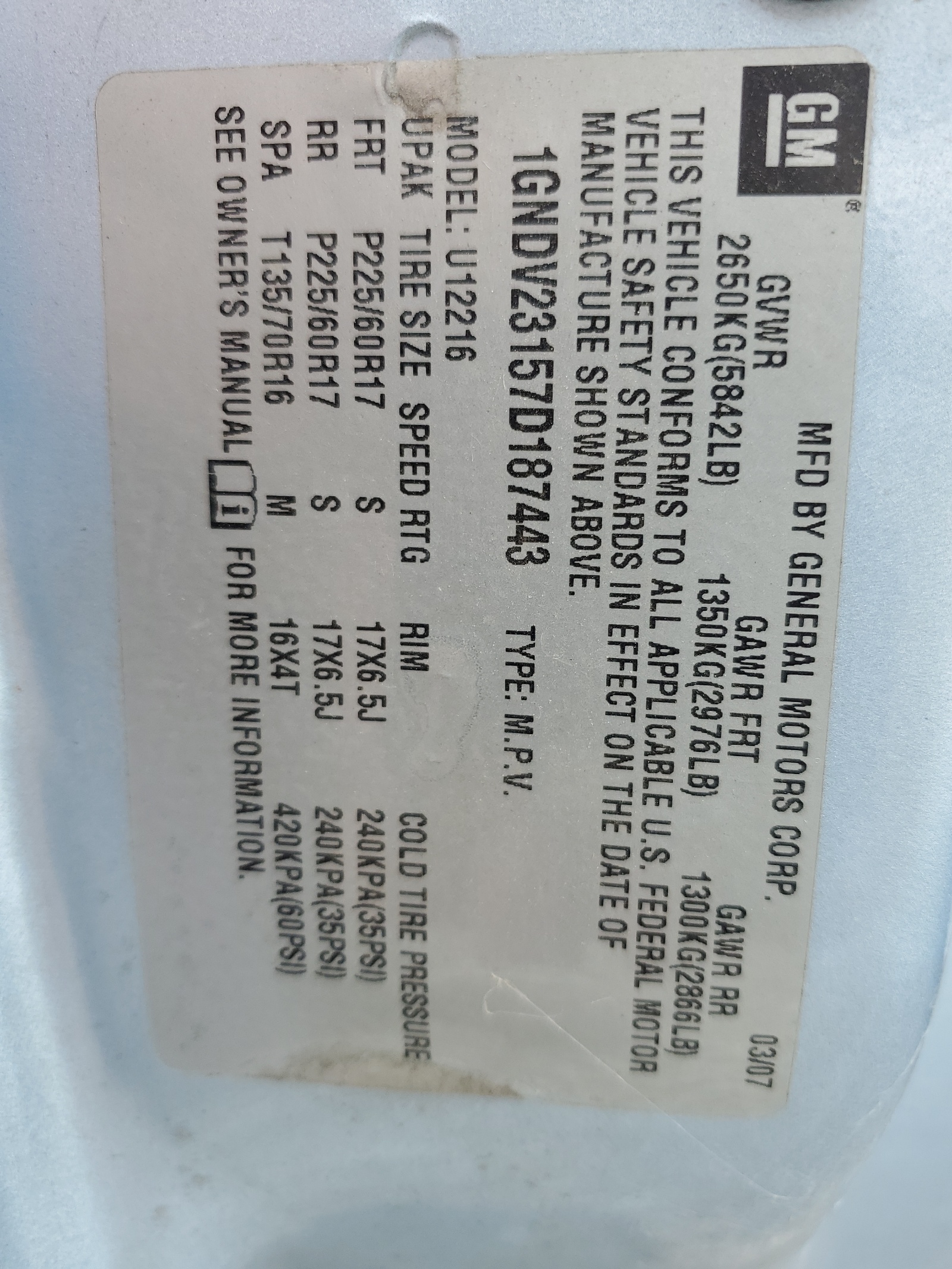 1GNDV23157D187443 2007 Chevrolet Uplander Ls