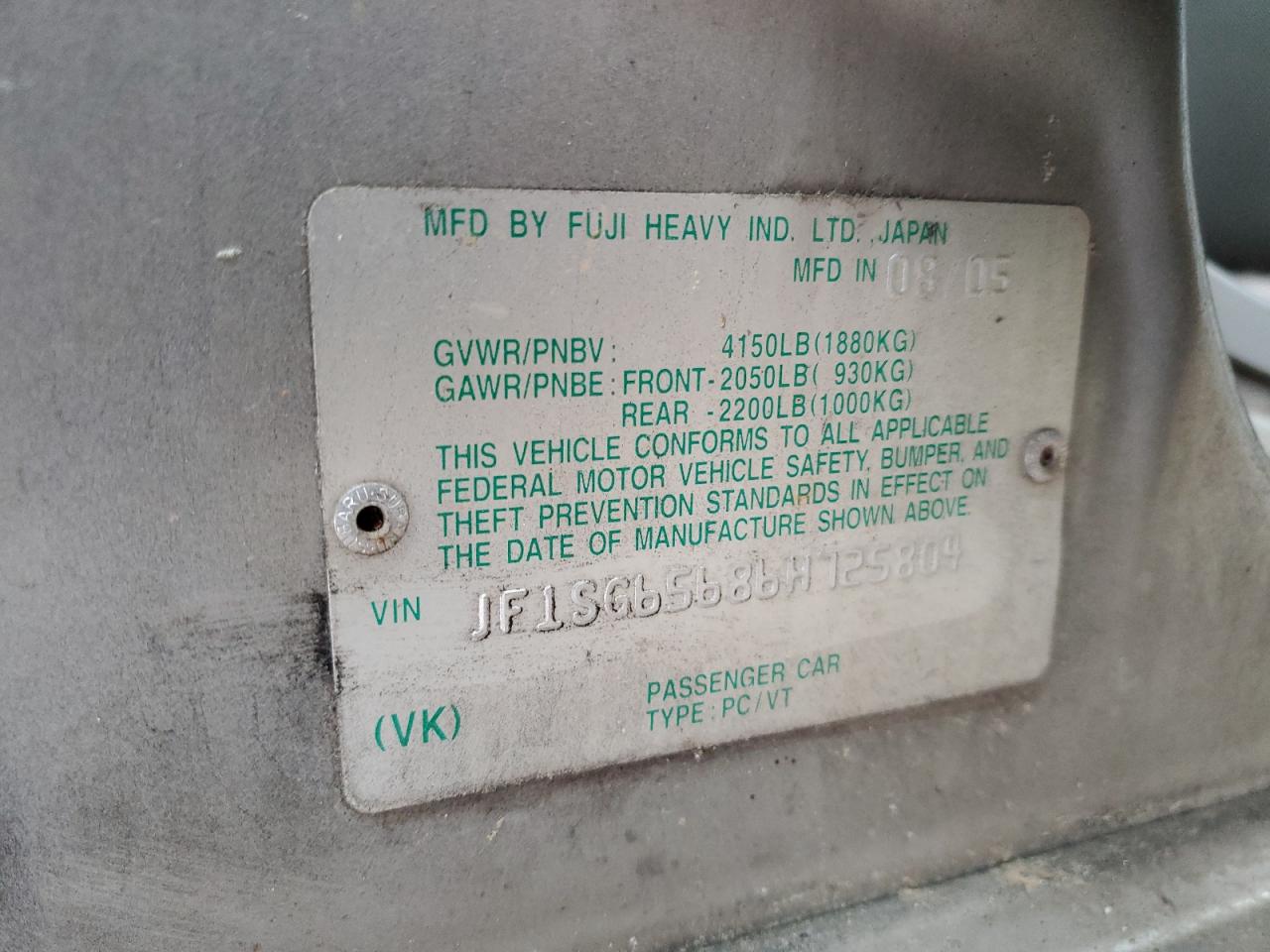 2006 Subaru Forester 2.5X Premium VIN: JF1SG65686H725804 Lot: 62368334