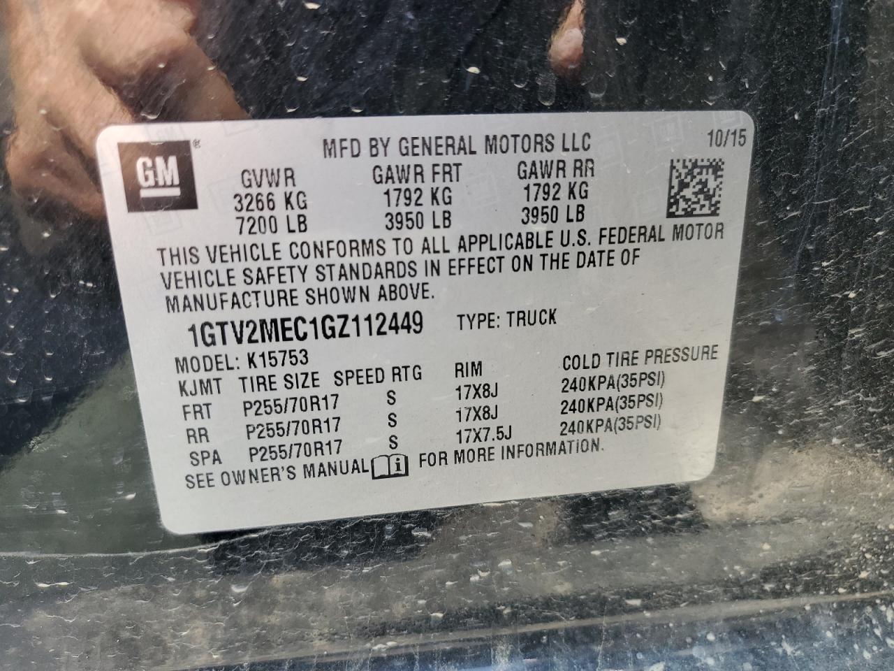 1GTV2MEC1GZ112449 2016 GMC Sierra K1500 Sle