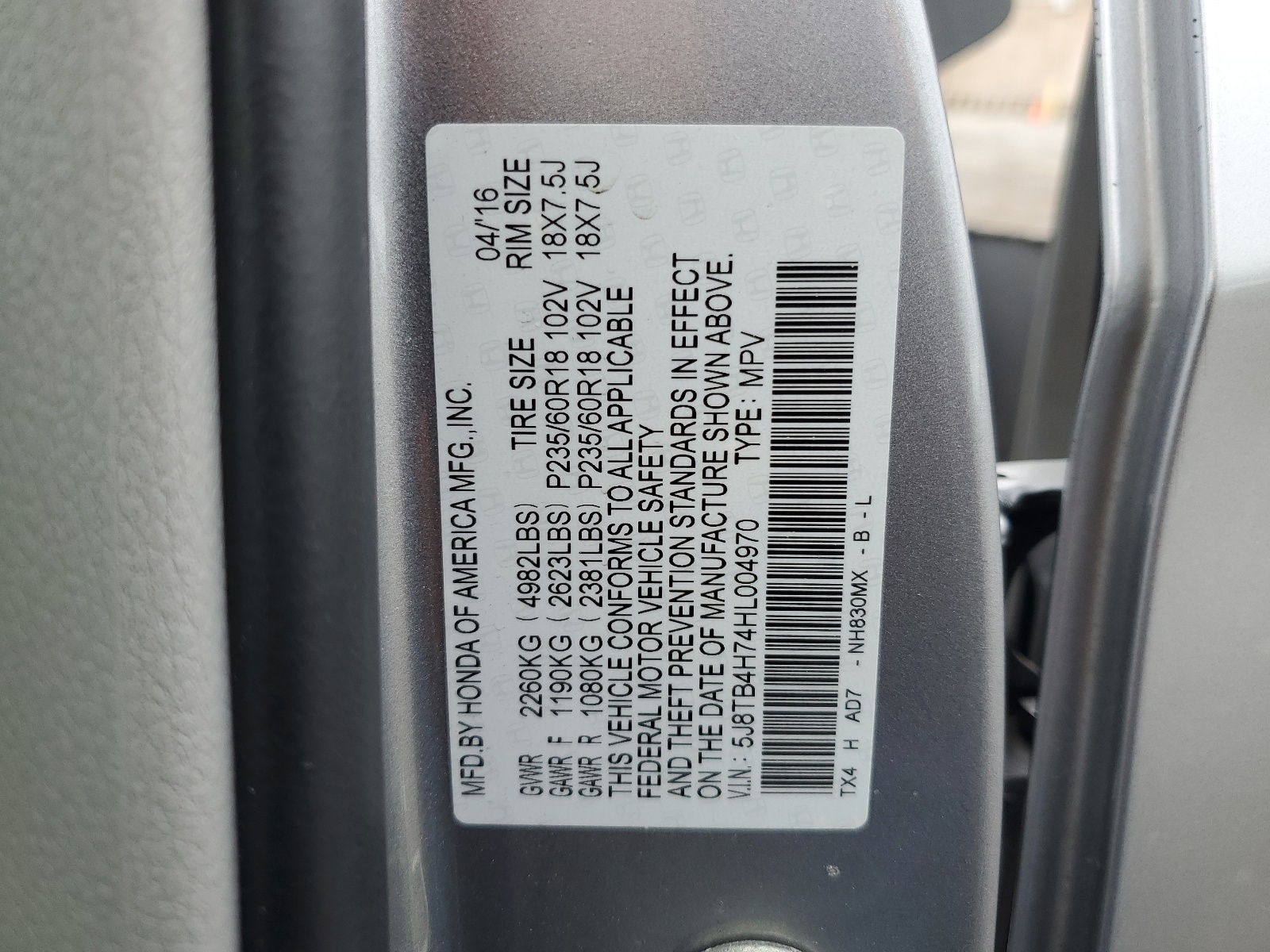 5J8TB4H74HL004970 2017 Acura Rdx Advance