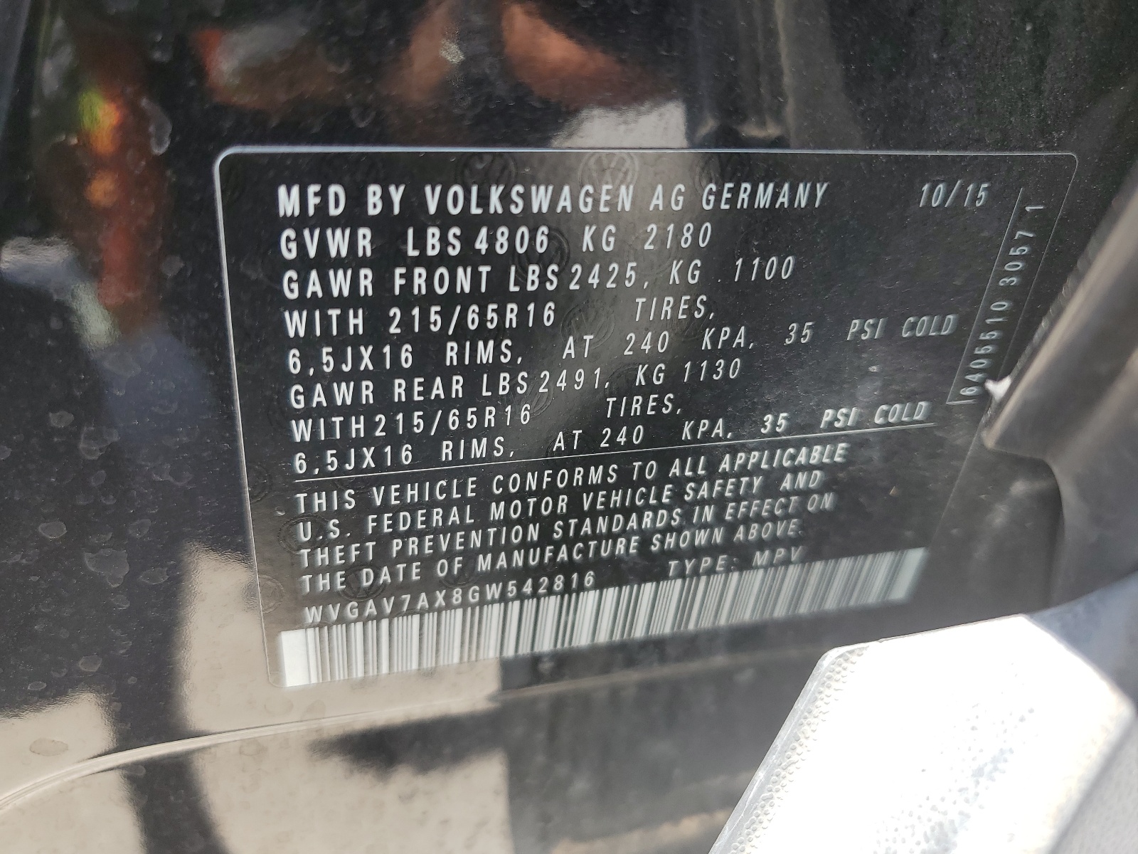 WVGAV7AX8GW542816 2016 Volkswagen Tiguan S