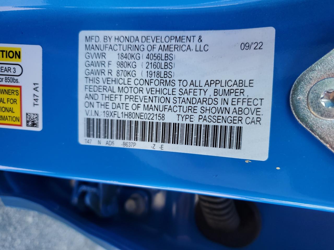 19XFL1H80NE022158 2022 Honda Civic Sport Touring