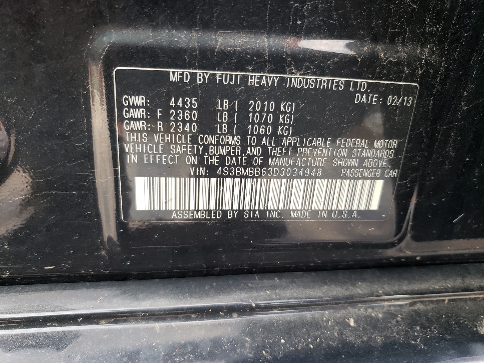 4S3BMBB63D3034948 2013 Subaru Legacy 2.5I Premium