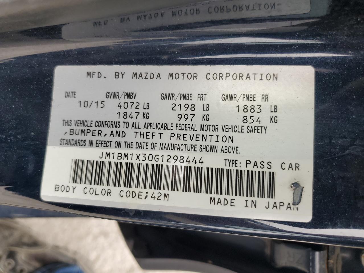 2016 Mazda 3 Grand Touring VIN: JM1BM1X30G1298444 Lot: 62801984