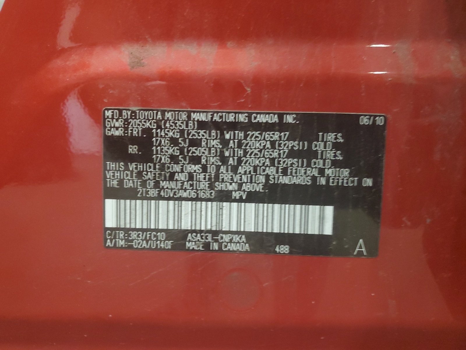 2T3BF4DV3AW061683 2010 Toyota Rav4