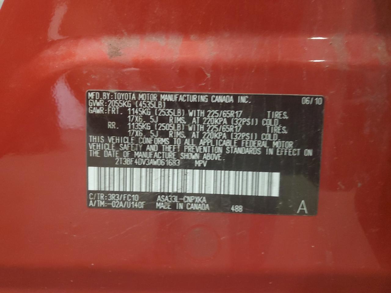 2010 Toyota Rav4 VIN: 2T3BF4DV3AW061683 Lot: 62406684