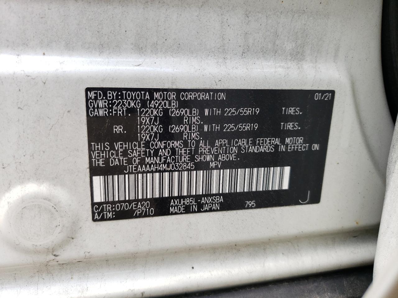 2021 Toyota Venza Le VIN: JTEAAAAH4MJ032845 Lot: 63989254