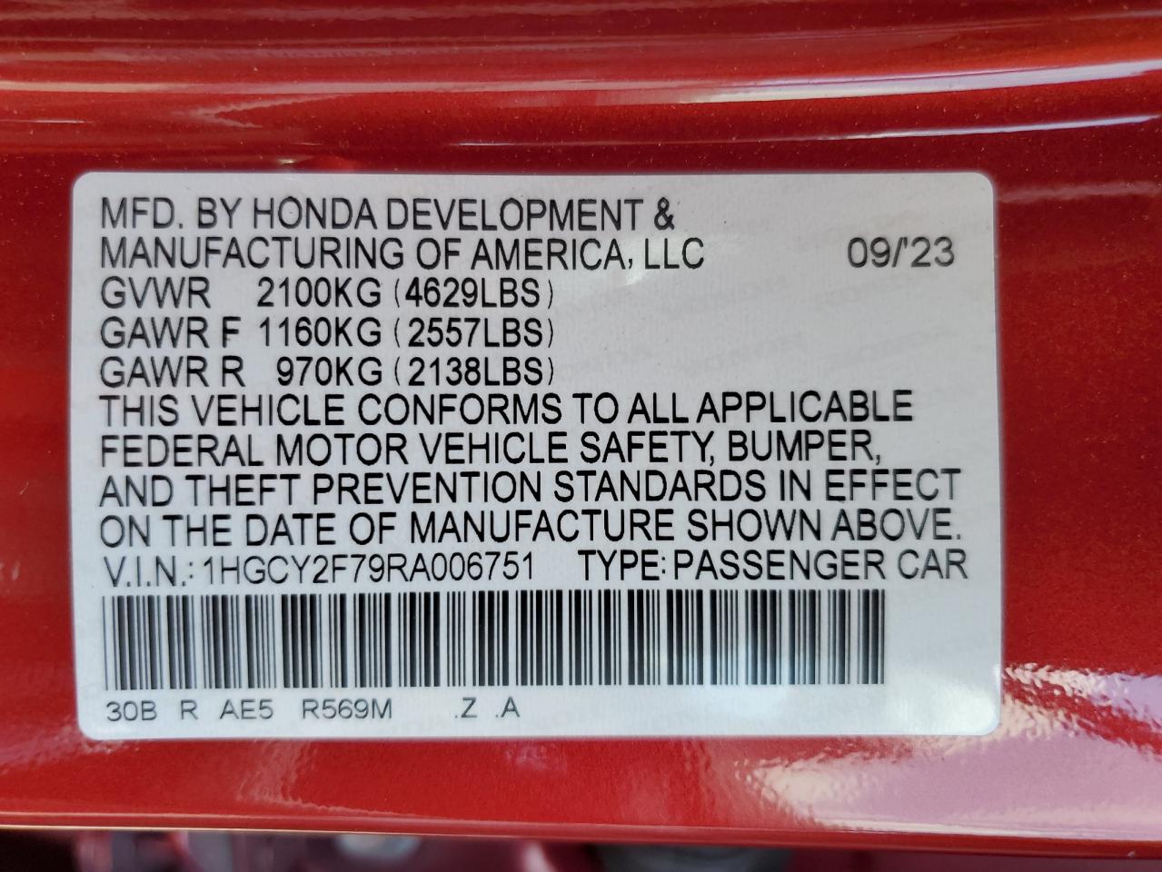 2024 Honda Accord Hybrid Sport-L VIN: 1HGCY2F79RA006751 Lot: 63128894