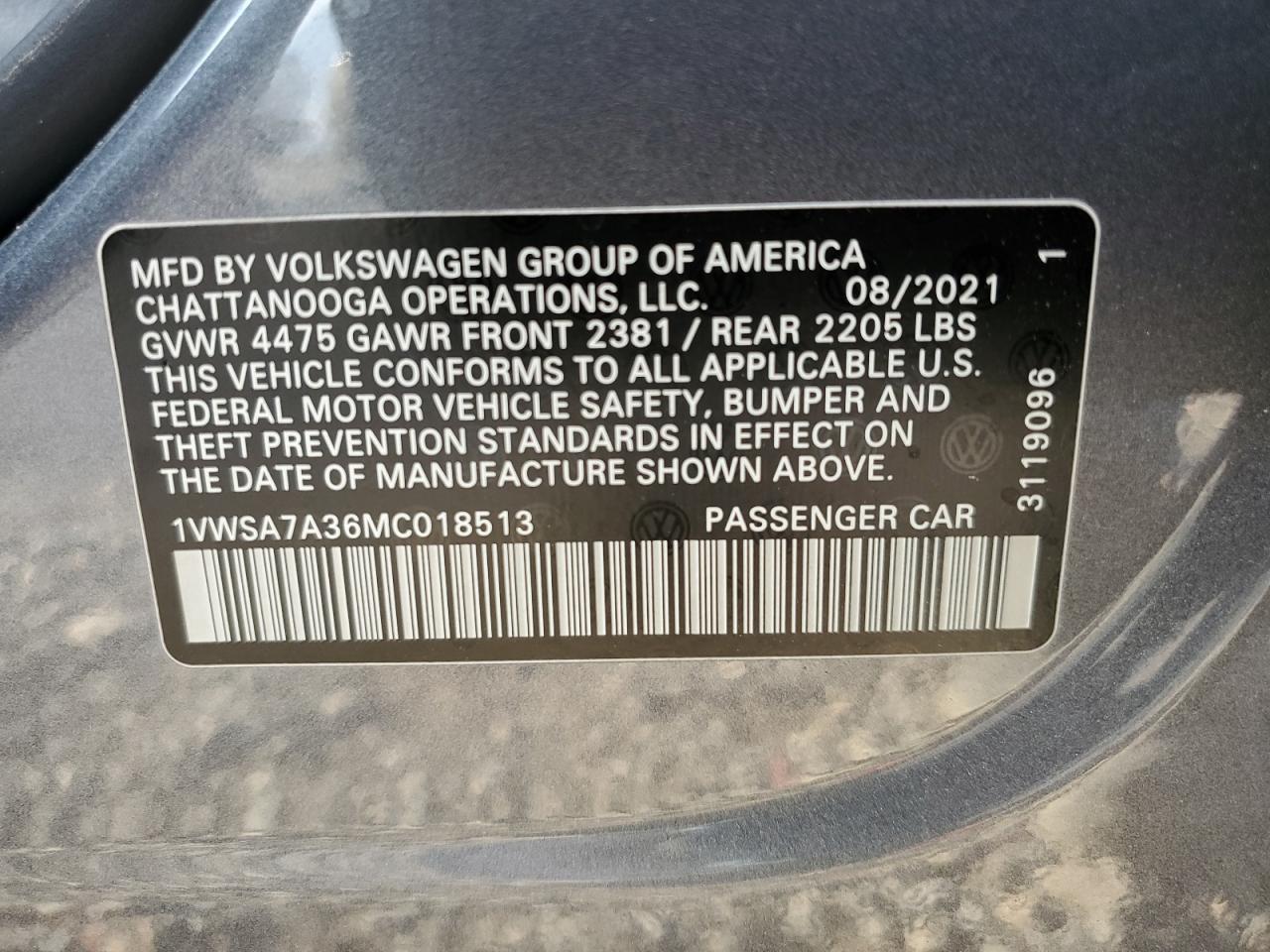 2021 Volkswagen Passat Se VIN: 1VWSA7A36MC018513 Lot: 64479474