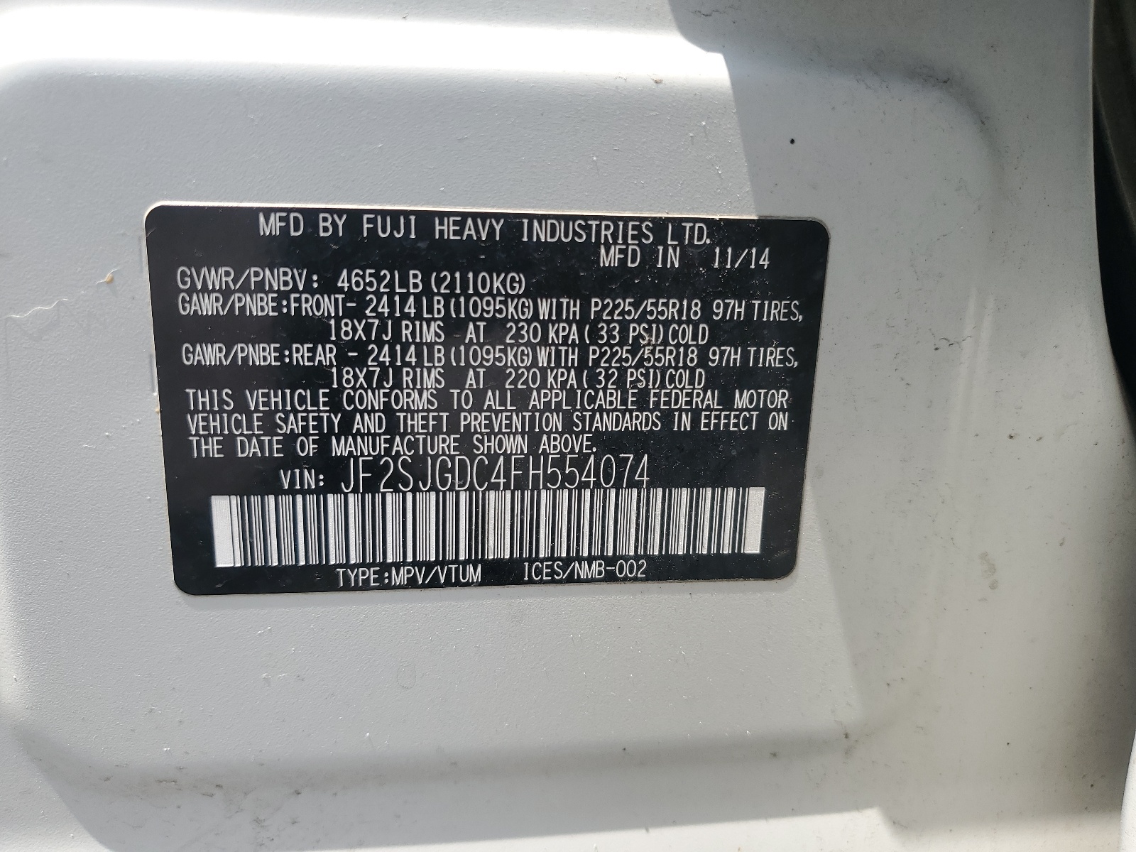 JF2SJGDC4FH554074 2015 Subaru Forester 2.0Xt Premium