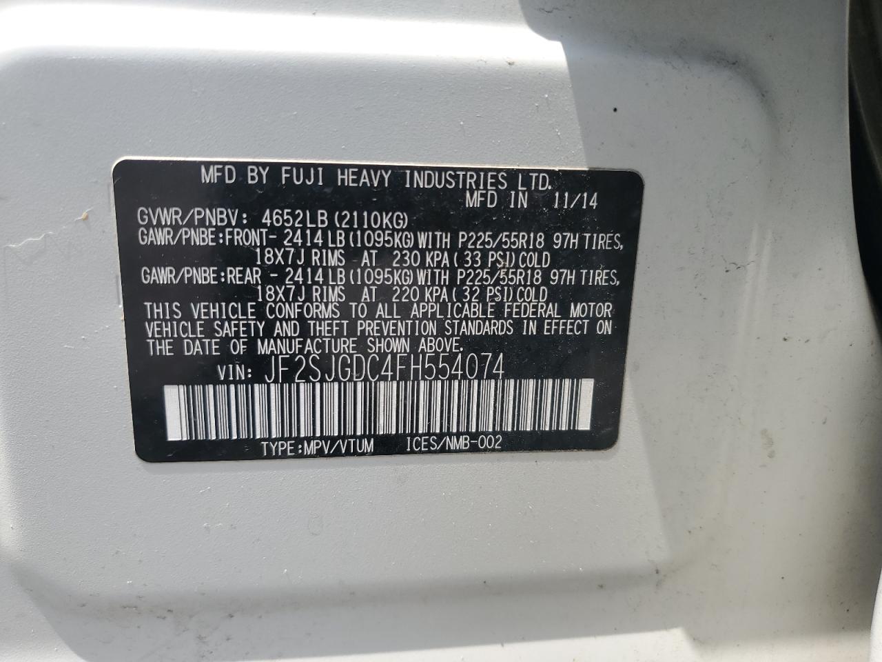 2015 Subaru Forester 2.0Xt Premium VIN: JF2SJGDC4FH554074 Lot: 63698674