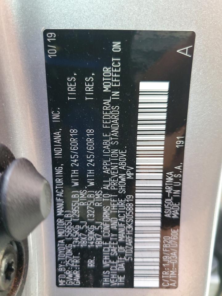 2019 Toyota Highlander Le VIN: 5TDZARFH3KS058819 Lot: 64932934