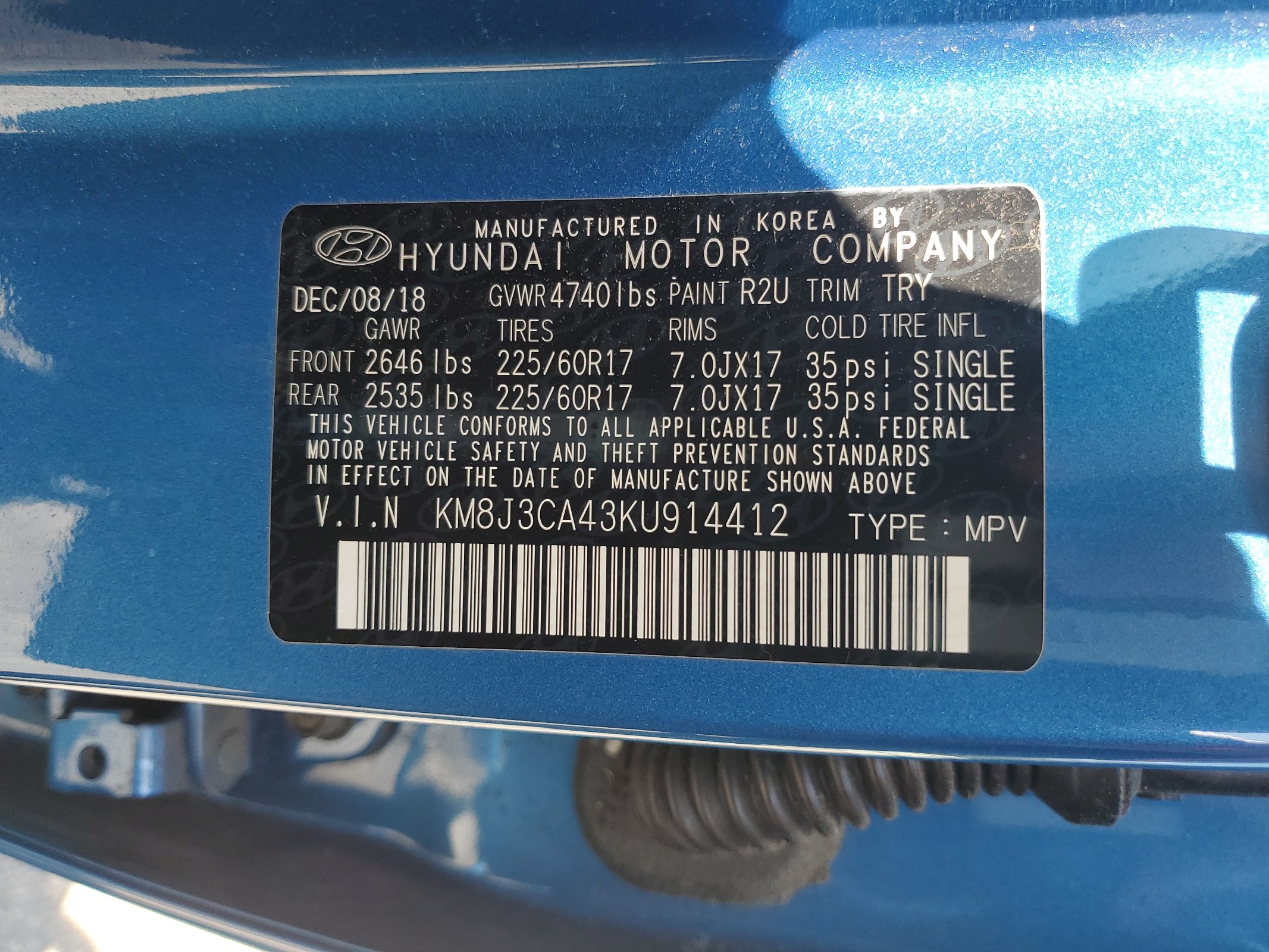 KM8J3CA43KU914412 2019 Hyundai Tucson Limited