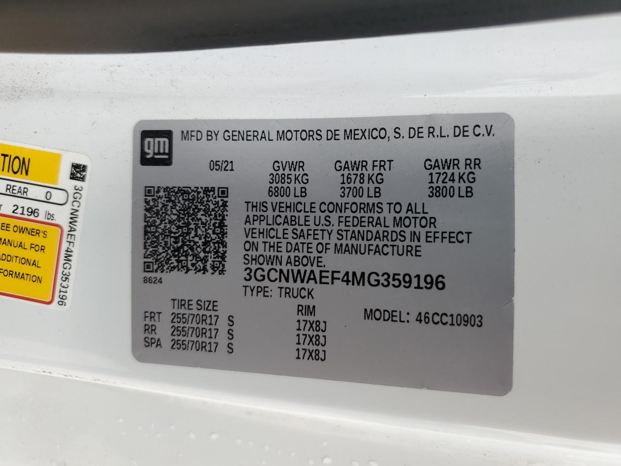2021 Chevrolet Silverado C1500 VIN: 3GCNWAEF4MG359196 Lot: 65342974