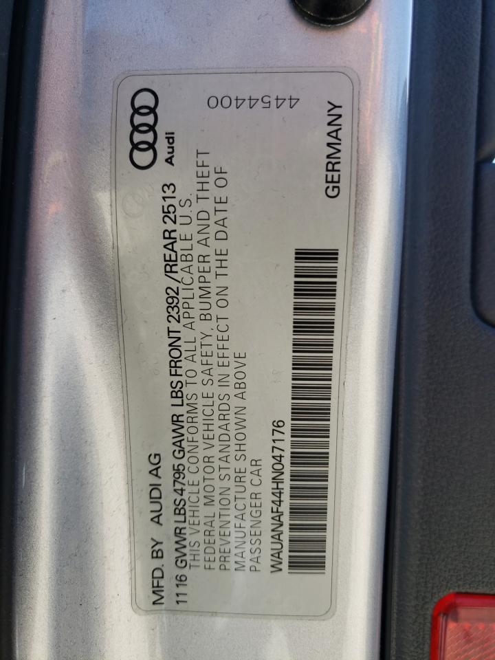 2017 Audi A4 Premium VIN: WAUANAF44HN047176 Lot: 63693874