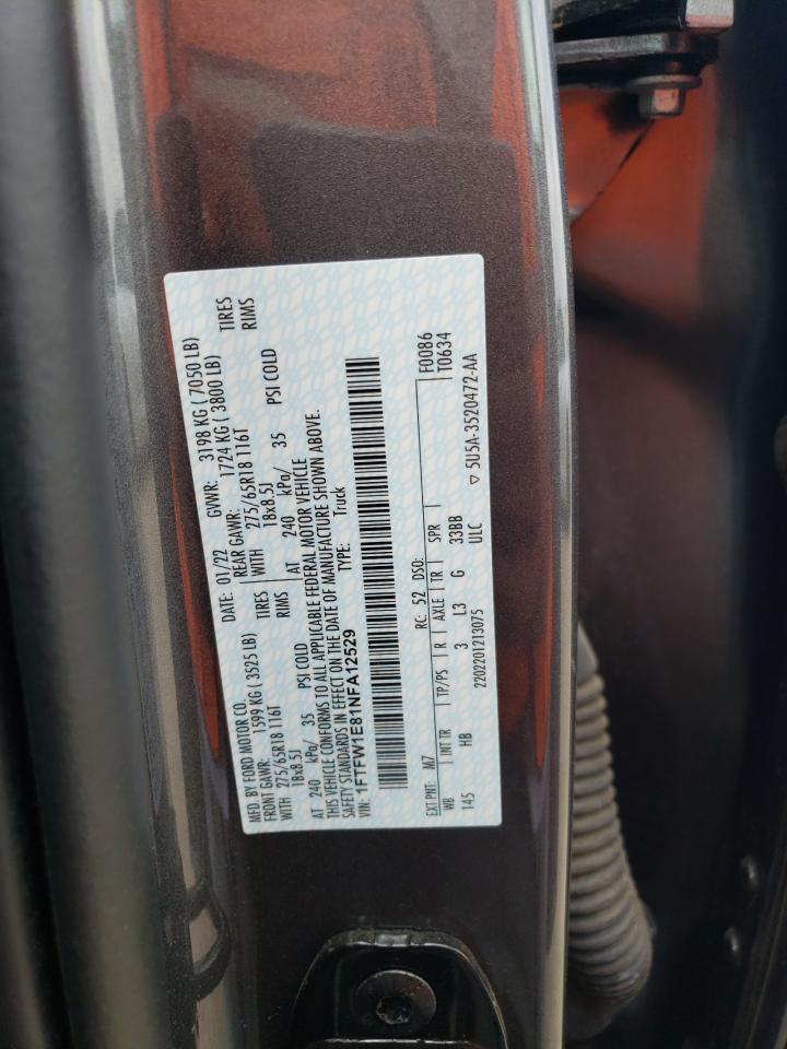 2022 Ford F150 Supercrew VIN: 1FTFW1E81NFA12529 Lot: 63919454