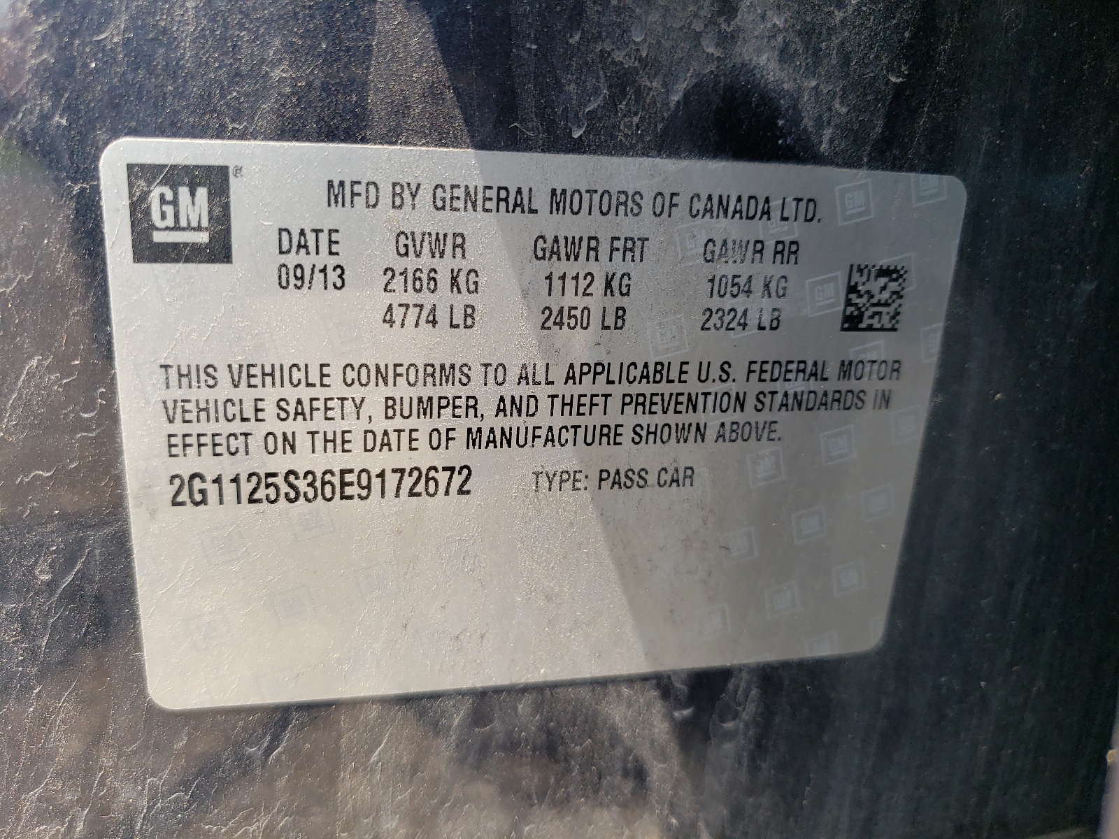 2G1125S36E9172672 2014 Chevrolet Impala Lt