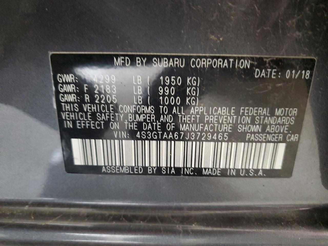 2018 Subaru Impreza VIN: 4S3GTAA67J3729465 Lot: 64937344