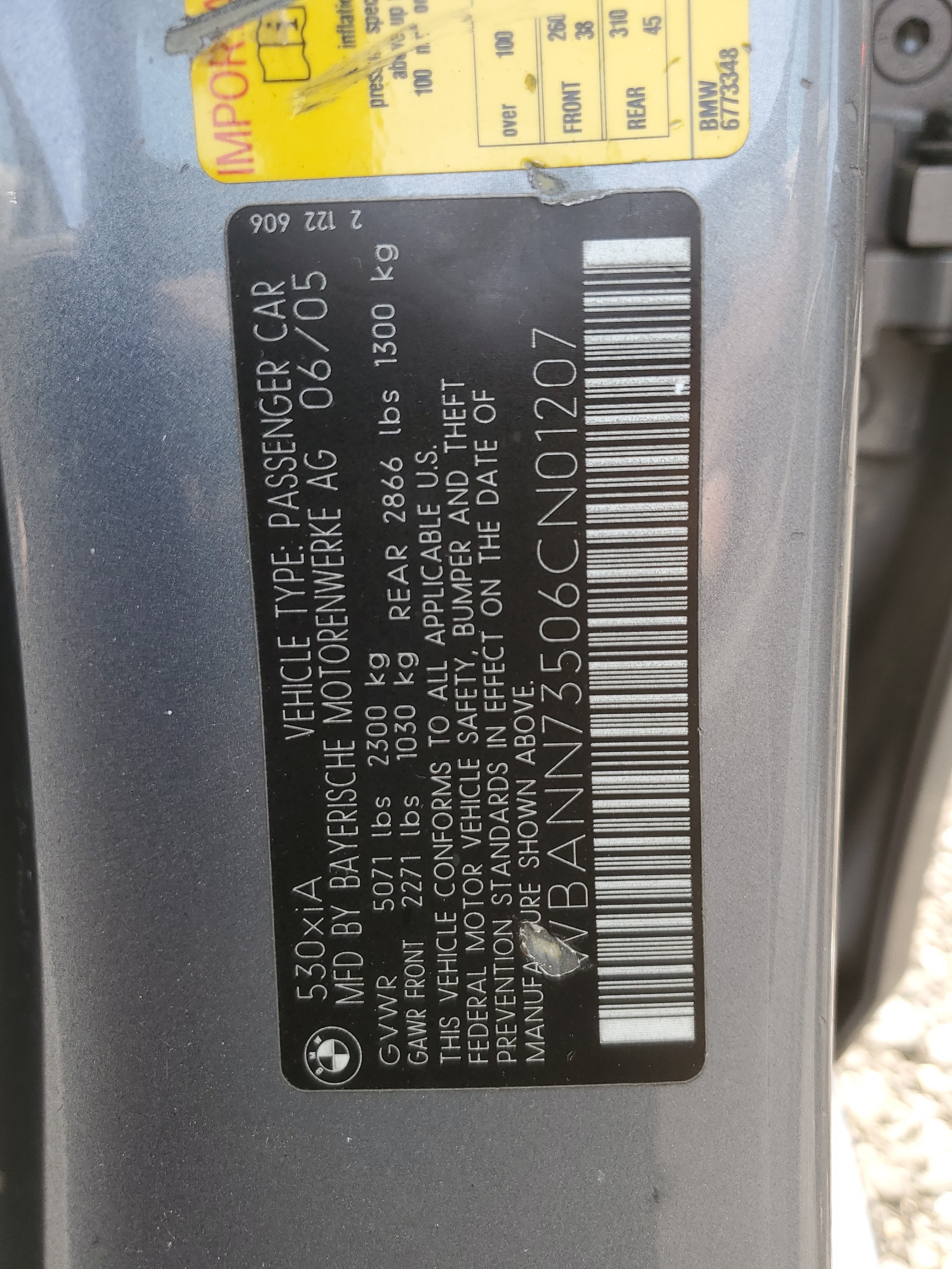 WBANN73506CN01207 2006 BMW 530 Xit