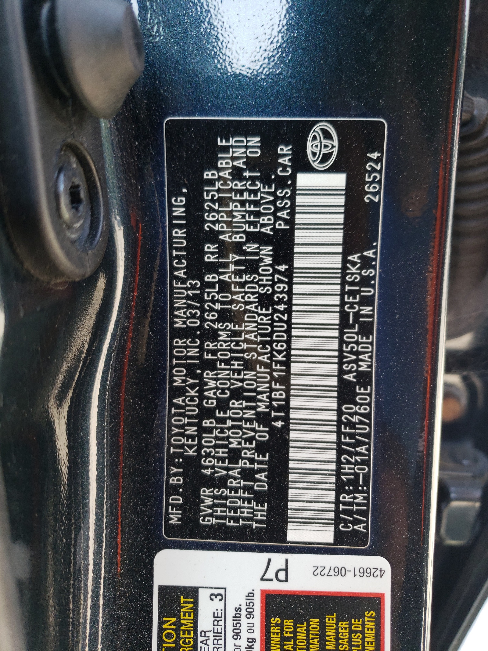 4T1BF1FK6DU243974 2013 Toyota Camry L