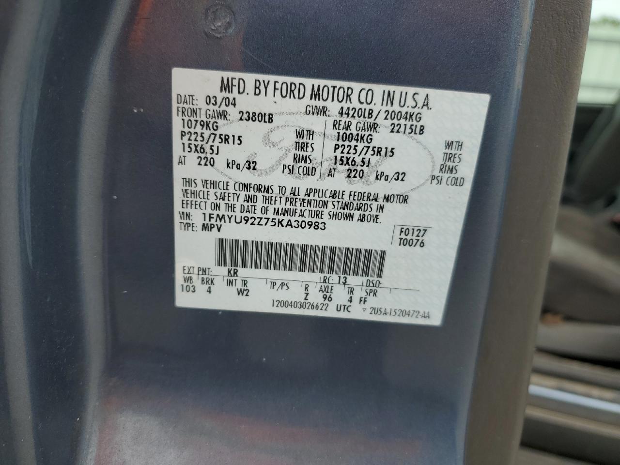 2005 Ford Escape Xls VIN: 1FMYU92Z75KA30983 Lot: 64454694