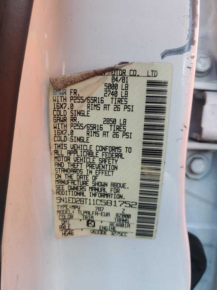 2001 Nissan Xterra Xe VIN: 5N1ED28T11C581752 Lot: 63388644