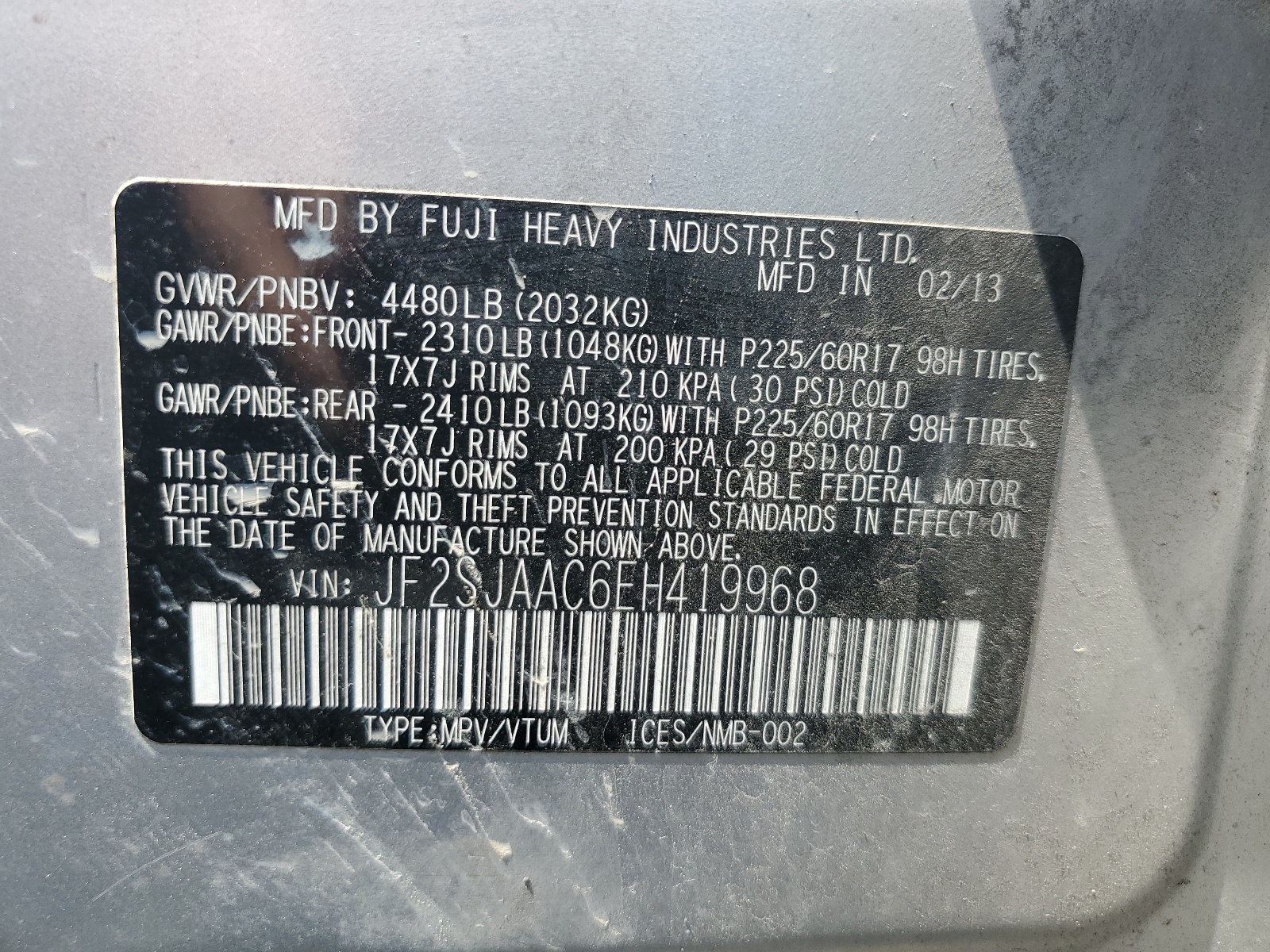 JF2SJAAC6EH419968 2014 Subaru Forester 2.5I