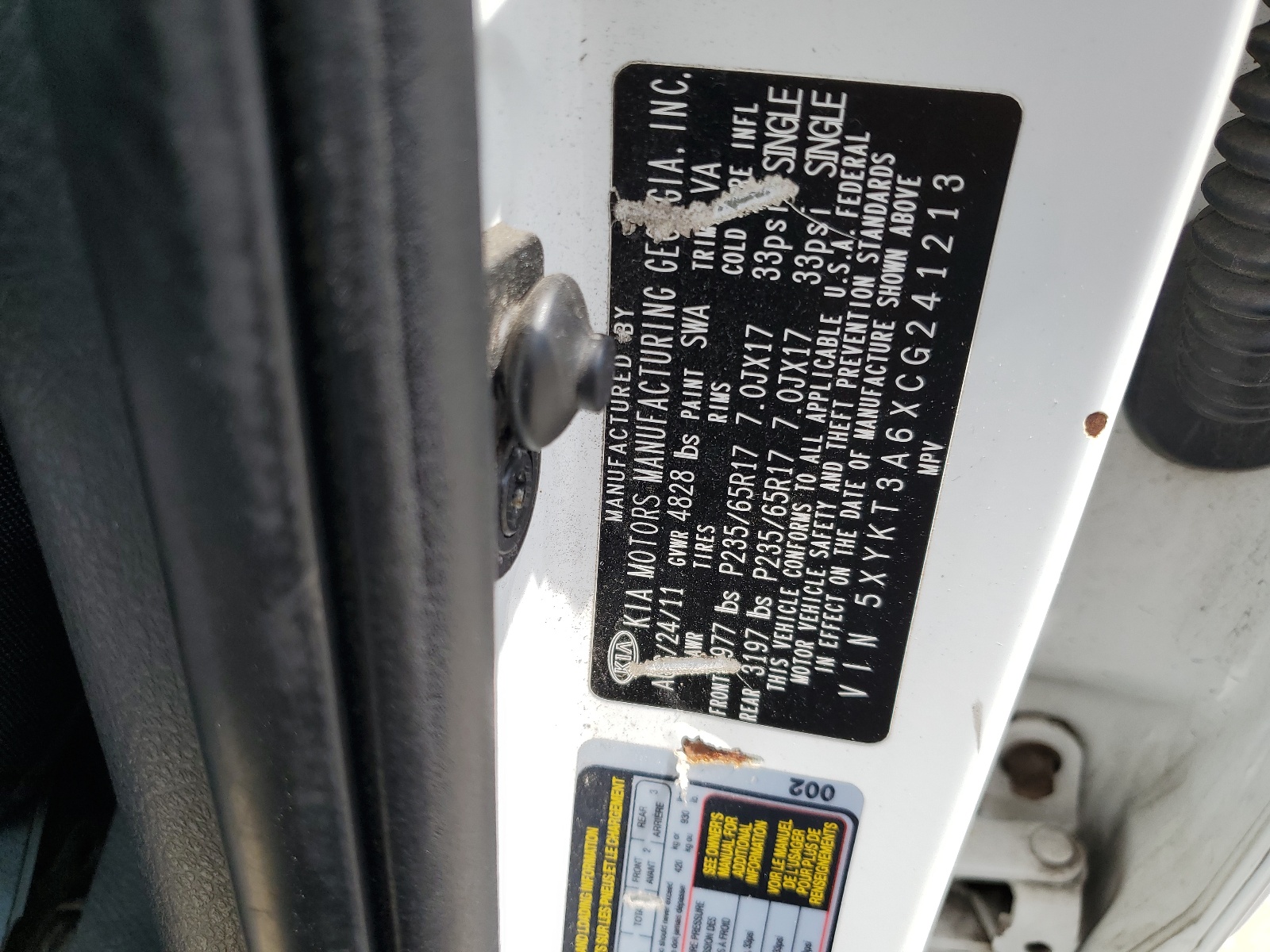 5XYKT3A6XCG241213 2012 Kia Sorento Base