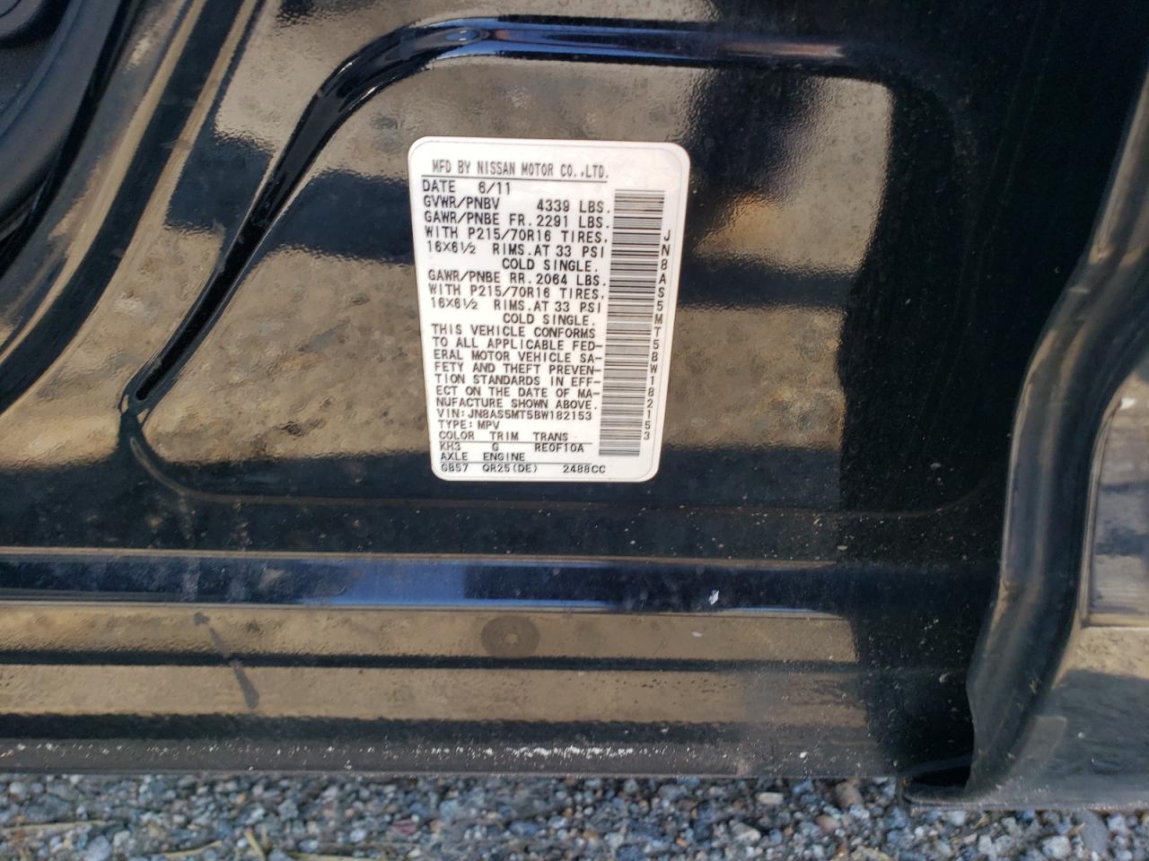 2011 Nissan Rogue S VIN: JN8AS5MT5BW182153 Lot: 62472514