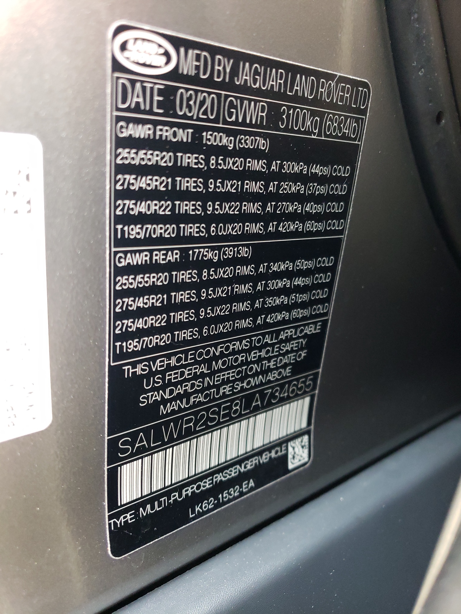 SALWR2SE8LA734655 2020 Land Rover Range Rover Sport P525 Hse