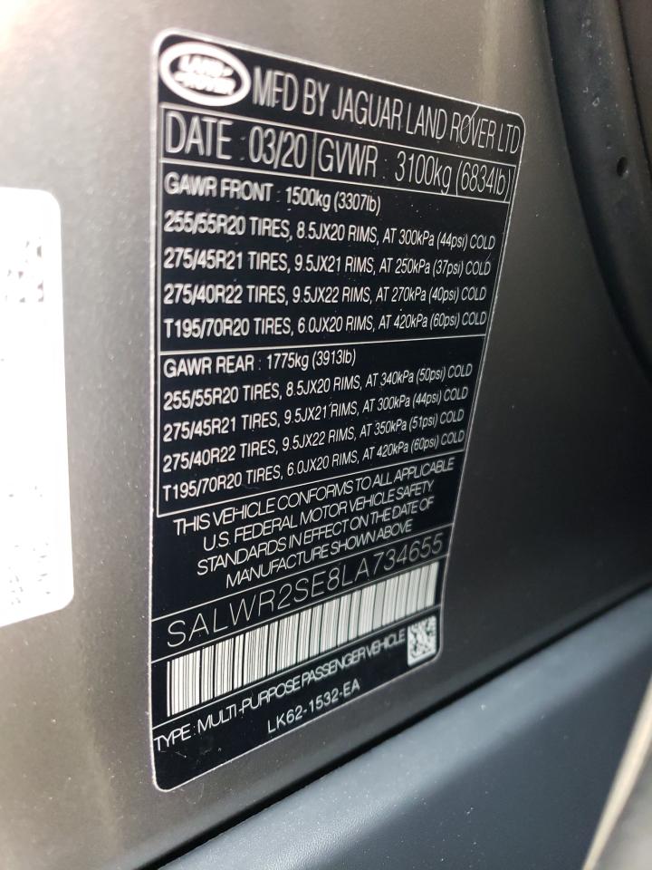 2020 Land Rover Range Rover Sport P525 Hse VIN: SALWR2SE8LA734655 Lot: 64845814