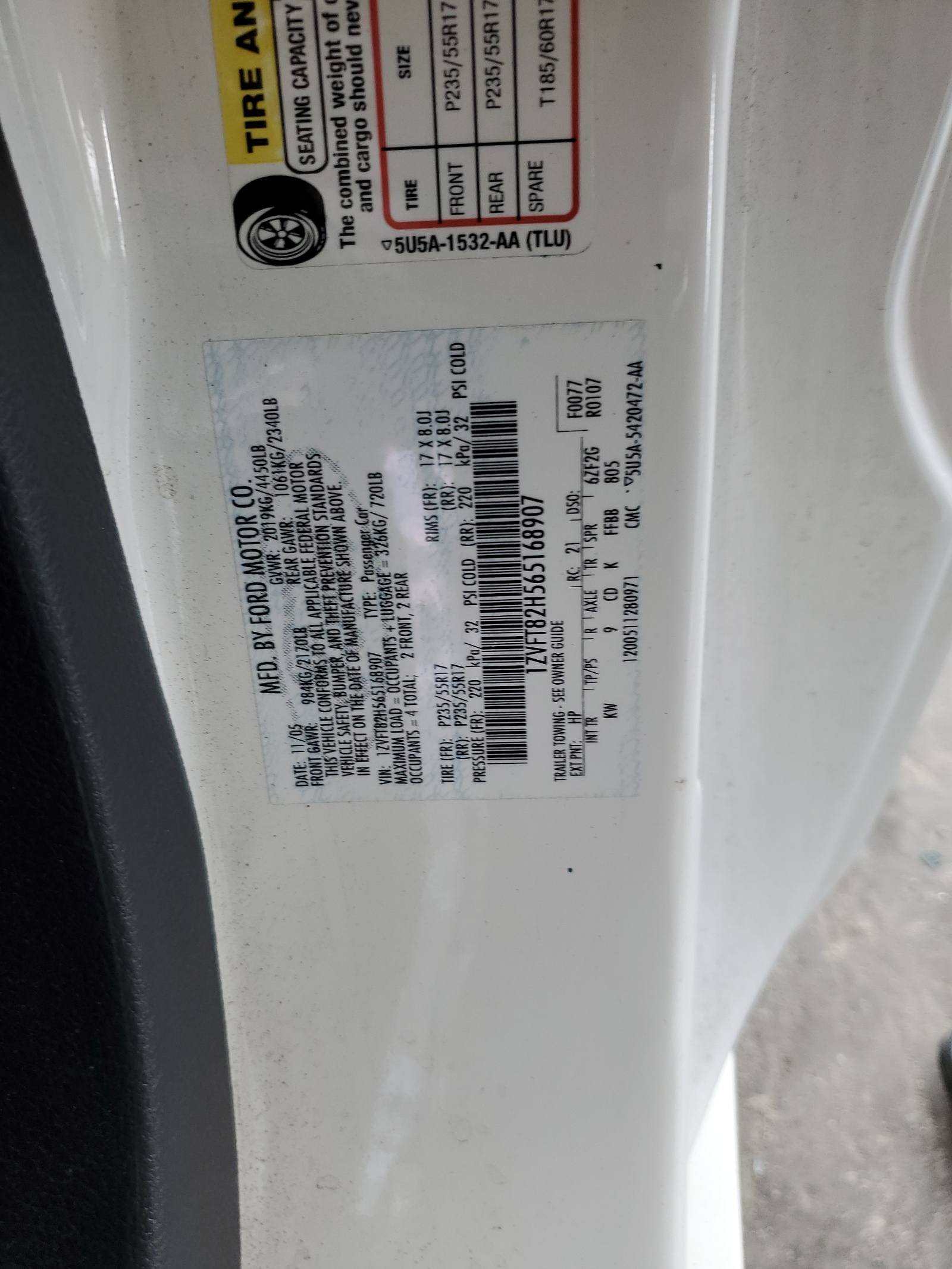 1ZVFT82H565168907 2006 Ford Mustang Gt