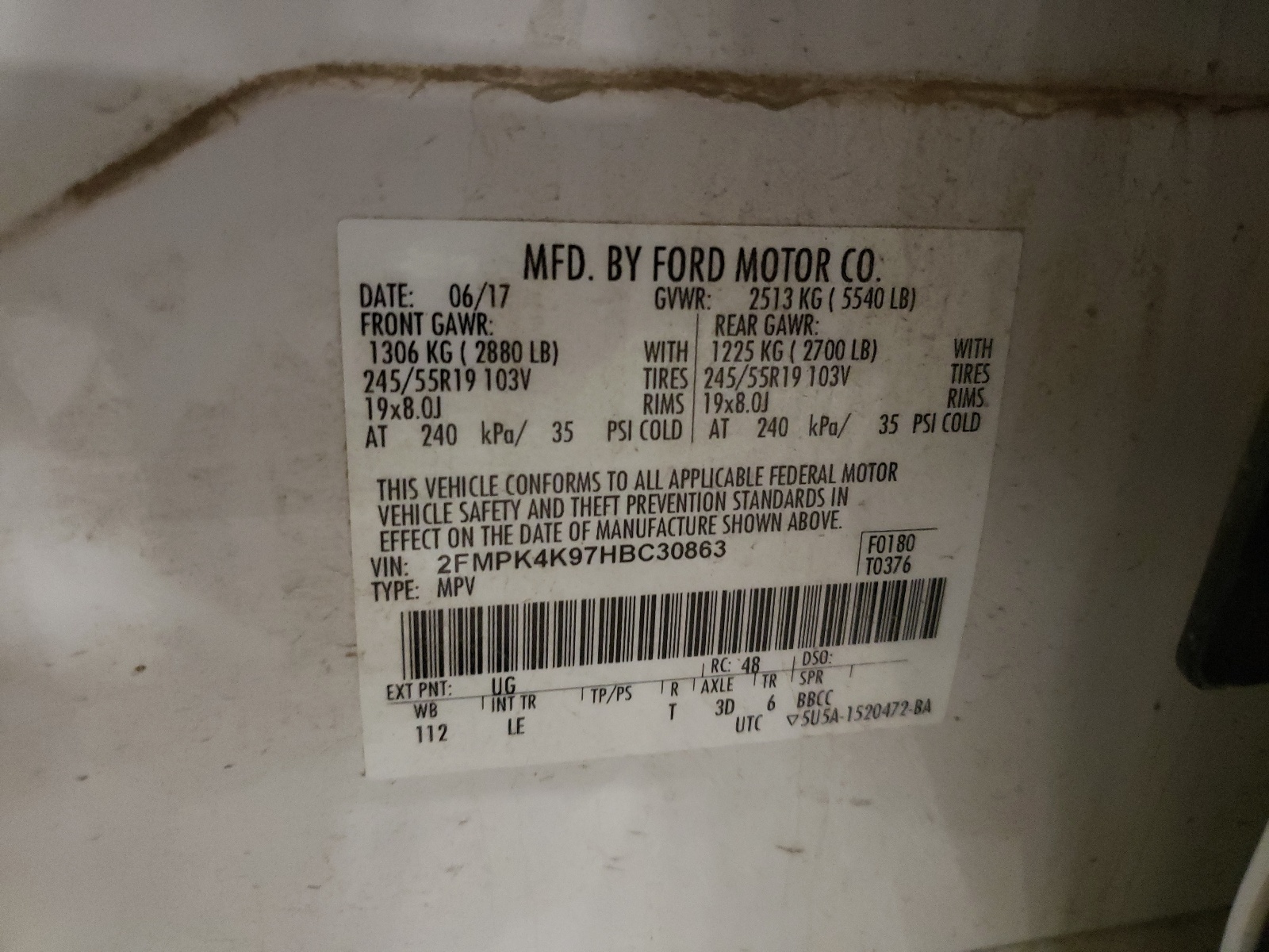 2FMPK4K97HBC30863 2017 Ford Edge Titanium