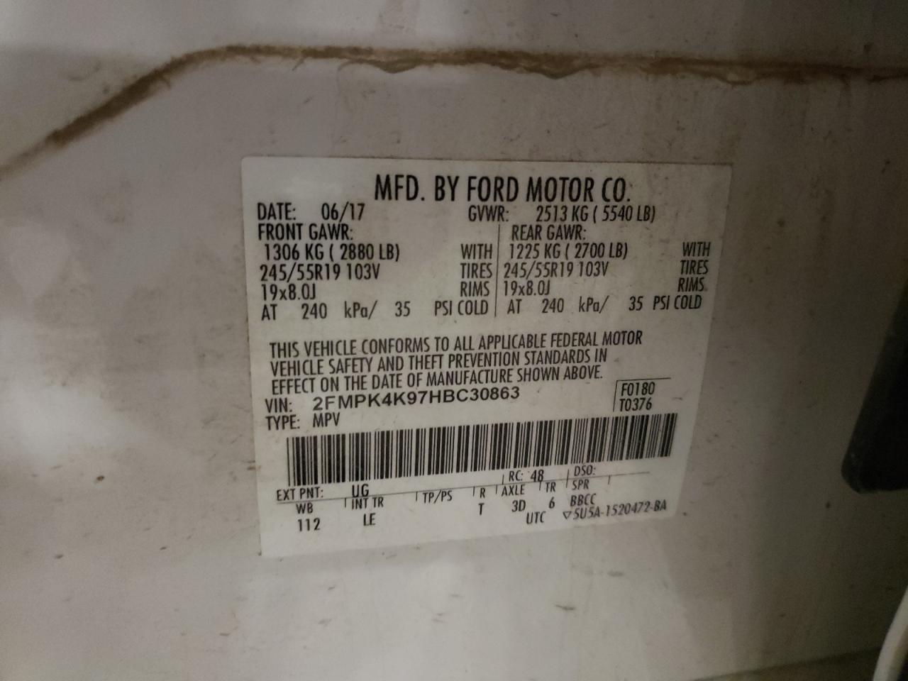 2017 Ford Edge Titanium VIN: 2FMPK4K97HBC30863 Lot: 62652874