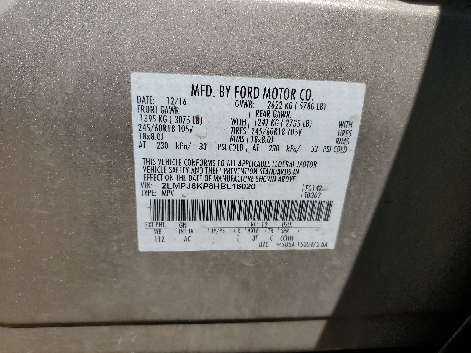 2LMPJ8KP8HBL16020 2017 Lincoln Mkx Select