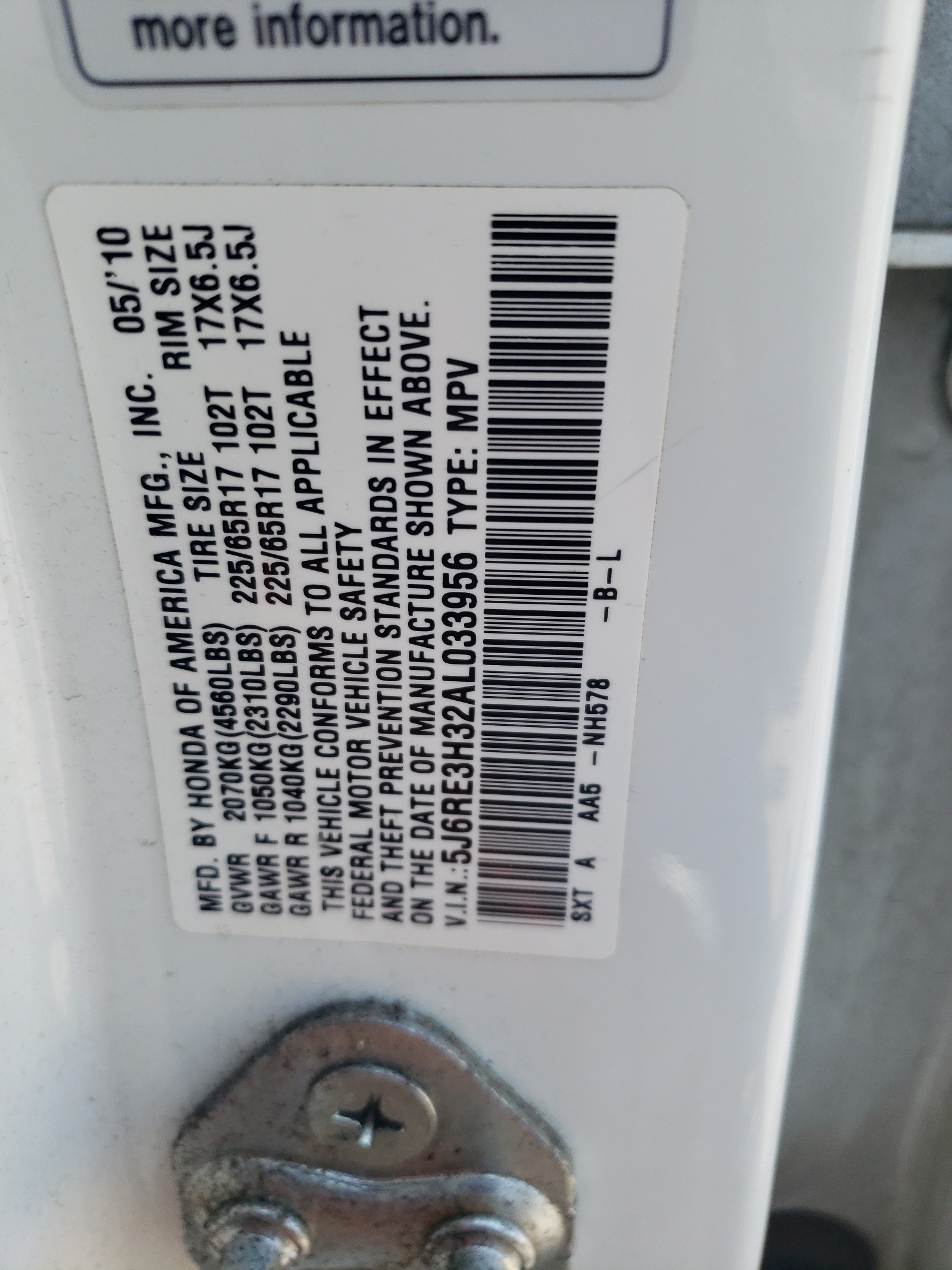 5J6RE3H32AL033956 2010 Honda Cr-V Lx