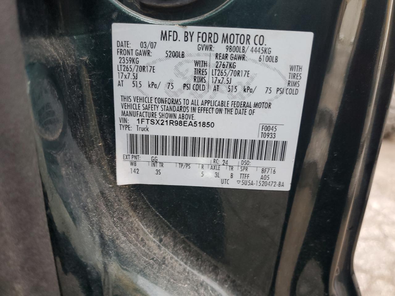 1FTSX21R98EA51850 2008 Ford F250 Super Duty