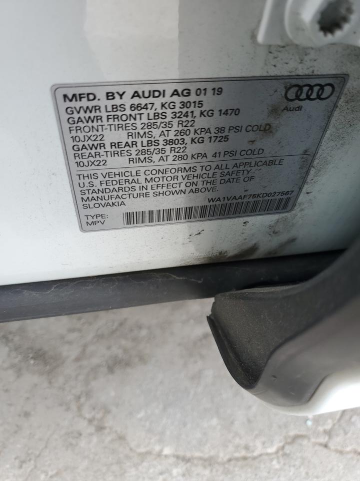 2019 Audi Q7 Prestige VIN: WA1VAAF75KD027567 Lot: 63198714