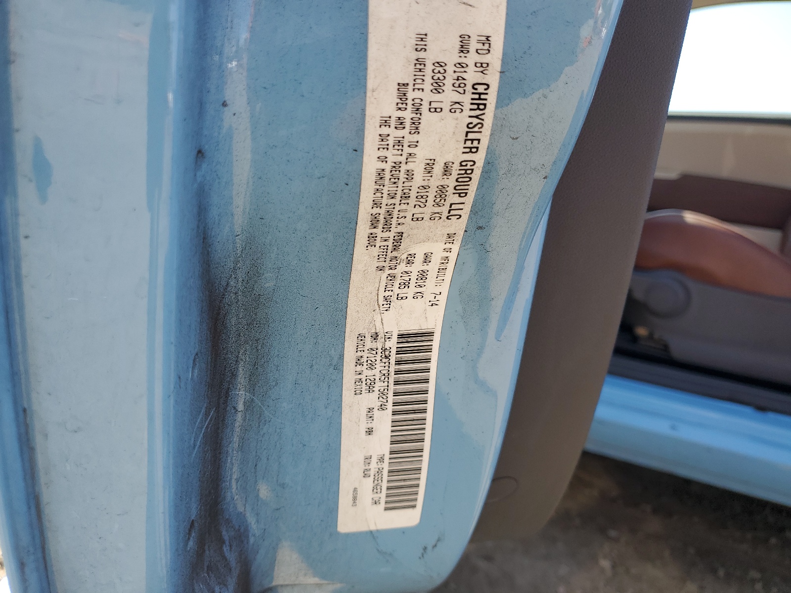 3C3CFFCR5FT502740 2015 Fiat 500 Lounge