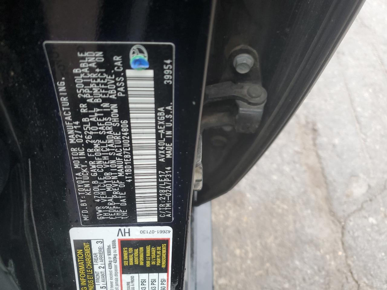 2014 Toyota Avalon Hybrid VIN: 4T1BD1EB7EU024806 Lot: 63926094