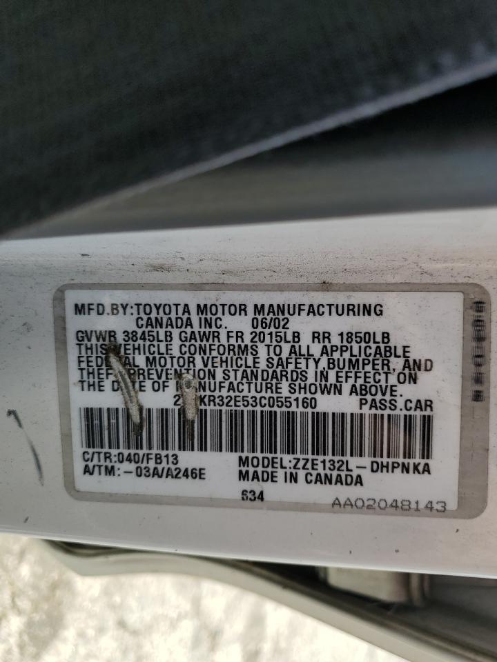 2003 Toyota Corolla Matrix Xr VIN: 2T1KR32E53C055160 Lot: 62360574