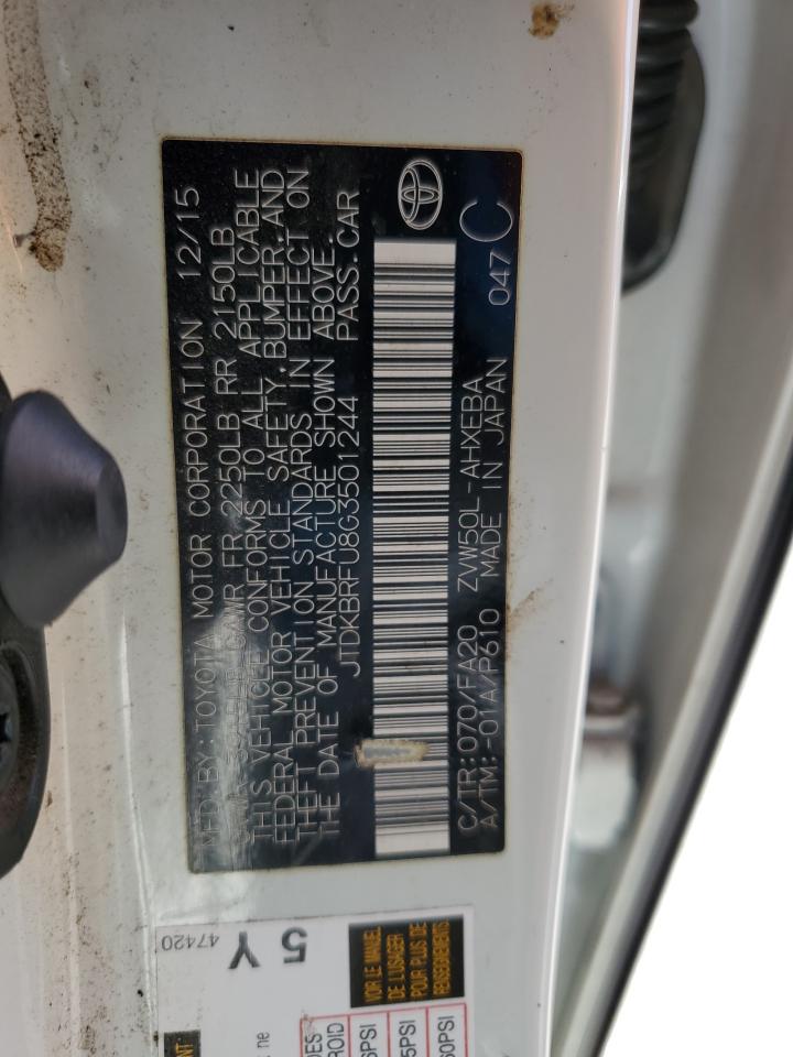 2016 Toyota Prius VIN: JTDKBRFU8G3501244 Lot: 65248734